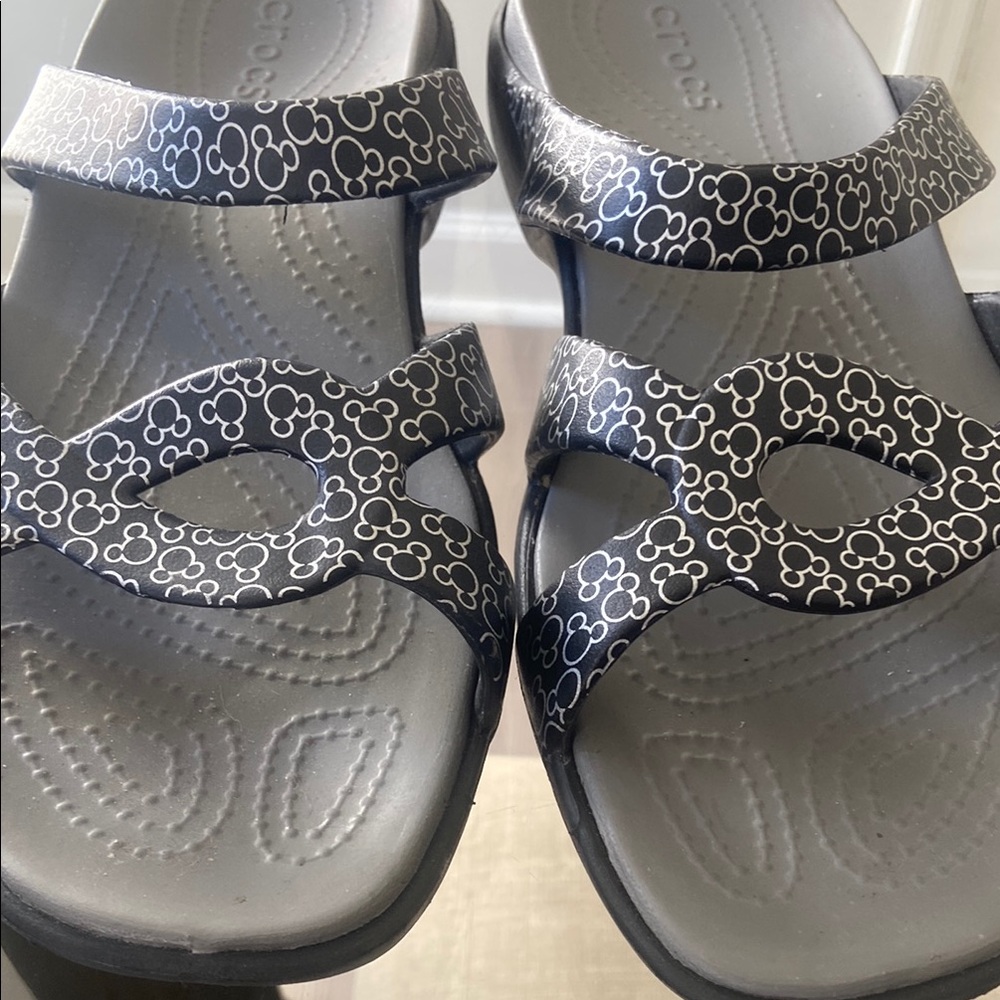 CROCS Black Sandals with White Outline Pattern